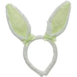 Foto van Wit/groene konijn/haas oren verkleed diadeem voor kids/volwassenen - verkleedaccessoires - feestartikelen