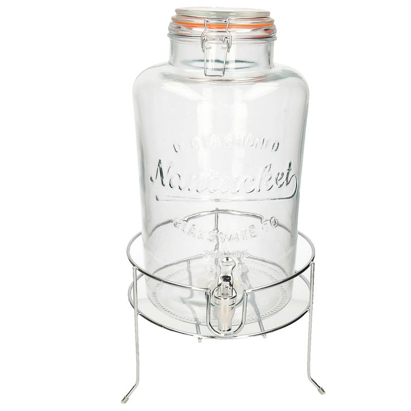 Foto van Drankdispenser/limonadedispenser op verhoger - glas - rvs - 8 liter - 18 x 37 cm - drankdispensers