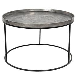 Foto van Clayre & eef bijzettafel ø 80*48 cm zilverkleurig aluminium rond side table tafeltje zilverkleurig side table tafeltje