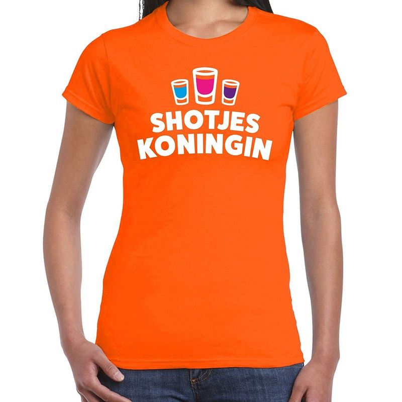 Foto van Oranje koningsdag shotjes koningin festival shirt voor dames xl - feestshirts