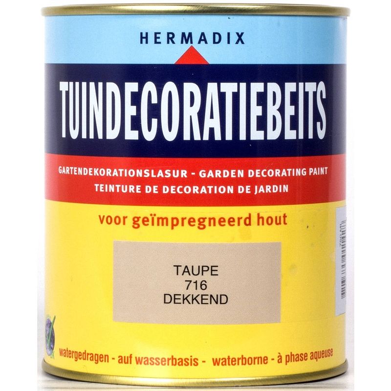 Foto van Hermadix - tuindecoratiebeits 716 taupe 750 ml