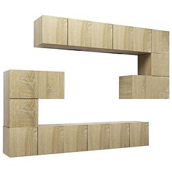 Foto van The living store hangende tv-meubelset - sonoma eiken - 8x 60x30x30cm - 2x 30.5x30x30cm