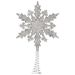 Foto van Kunststof kerstboom platte sneeuwvlok piek glitter zilver 20 cm - kerstboompieken