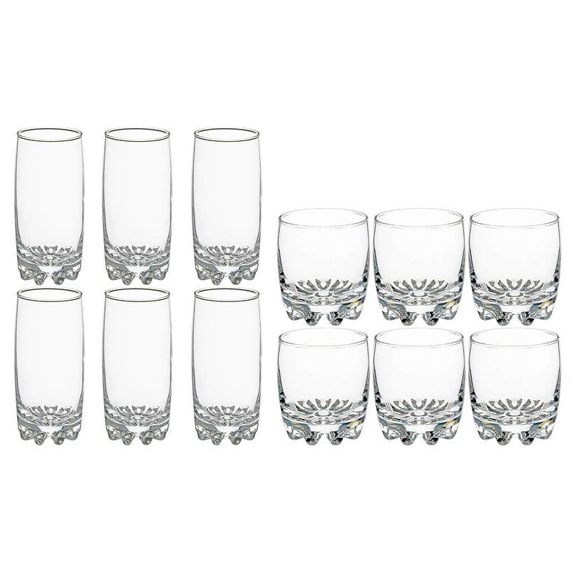 Foto van Set 12x stuks tinn-serie water/drink glazen 310 en 380 ml van glas - longdrinkglazen