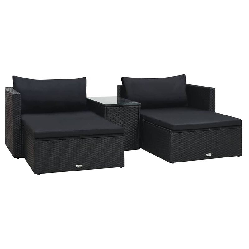 Foto van Vidaxl 5-delige loungeset met kussens poly rattan zwart