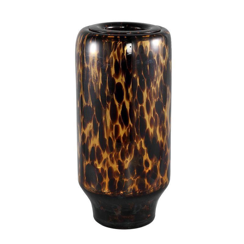 Foto van Ptmd vika brown glass vase dotted pattern round l