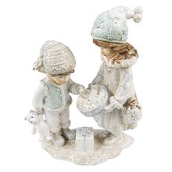 Foto van Clayre & eef beeld kinderen 19 cm beige kunststof kerstdecoratie beeld decoratie decoratieve accessoires beige