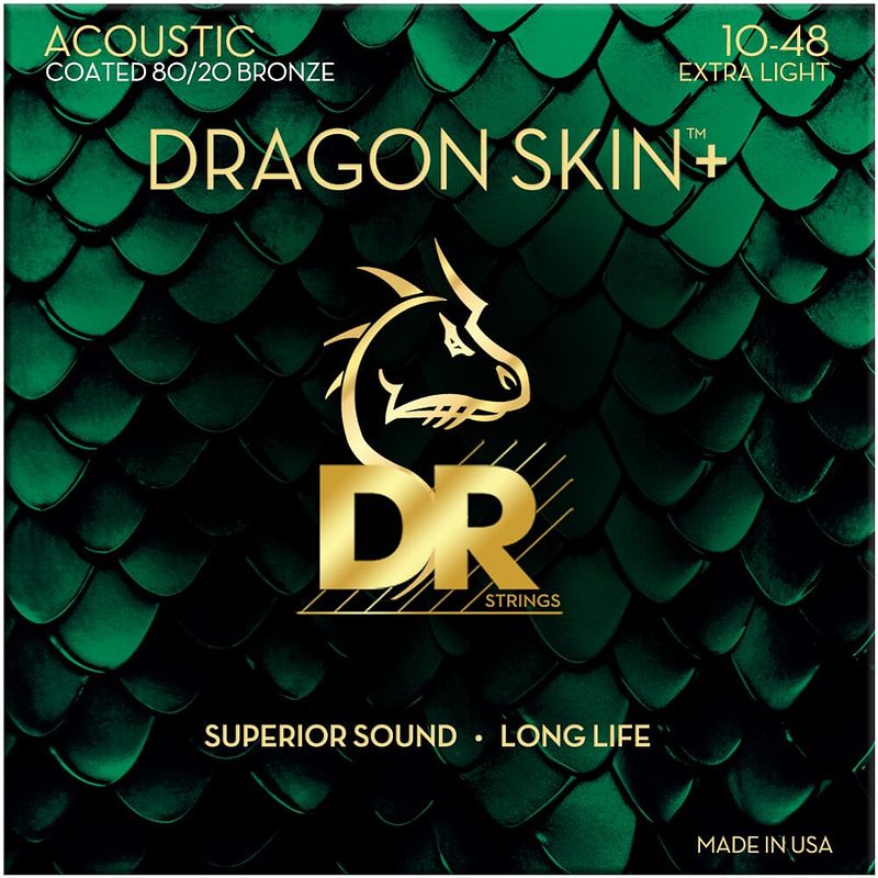 Foto van Dr strings dragon skin+ coated 80/20 extra light 10-48 snaren voor westerngitaar