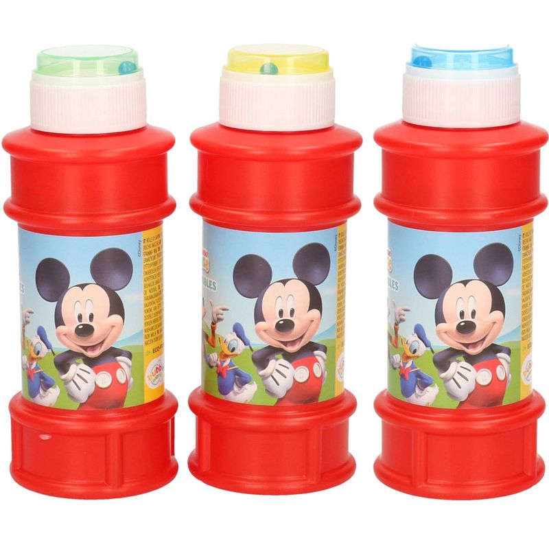 Foto van 3x disney mickey mouse bellenblaas flesjes met bal spelletje in dop 175 ml voor kinderen - bellenblaas