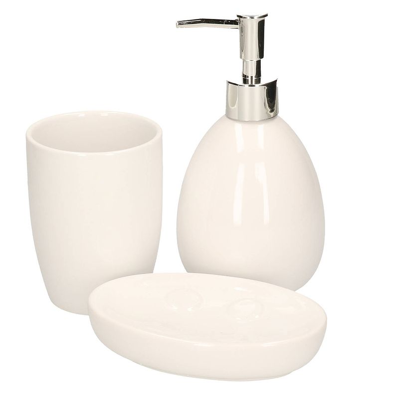 Foto van Witte badkamer/toilet accessoires set 3-delig van dolomiet - badkameraccessoireset