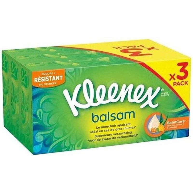 Foto van Kleenex zakdoekjes doos balsam 3 lagen - 3 x 72 stuks