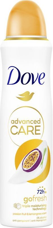 Foto van 2 verpakkingen <br />m.u.v. multiverpakkingen | dove advanced care go fresh passion fruit & lemongrass scent antitranspirant 150ml aanbieding bij jumbo