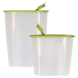 Foto van Voedselcontainer strooibus - groen - 1,5 en 2,2 liter - kunststof - voorraadpot