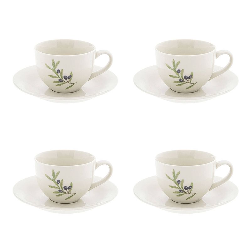 Foto van Haes deco - kop en schotel set van 4 - 200 ml - keramiek - olive garden