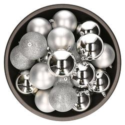 Foto van Kerstballen - 25x stuks - zilver - 8 cm - kunststof - kerstversiering - kerstbal