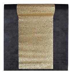 Foto van Feest tafelkleed met glitter tafelloper - op rol - zwart/goud - 10 meter - feesttafelkleden