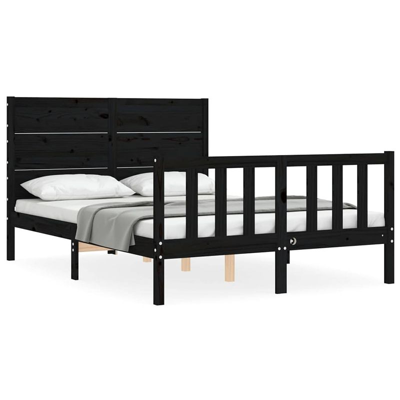 Foto van The living store bed - massief grenenhout - 195.5 x 125.5 x 100 cm - zwart - 120 x 190 cm