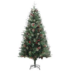 Foto van The living store kerstboom groen pvc/pe 225 cm - dennenappels en rode bessen