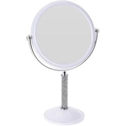 Foto van Witte make-up spiegel met strass steentjes rond vergrotend 17,5 x 33 cm - make-up spiegeltjes