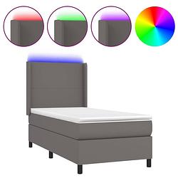 Foto van The living store boxspring bed - led - kunstleer - 193x93x118/128 cm - grijs