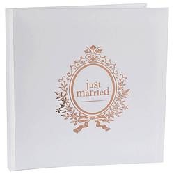 Foto van Gastenboek/receptieboek just married - rose goud/wit - bruiloft - 24 x 24 cm - gastenboeken