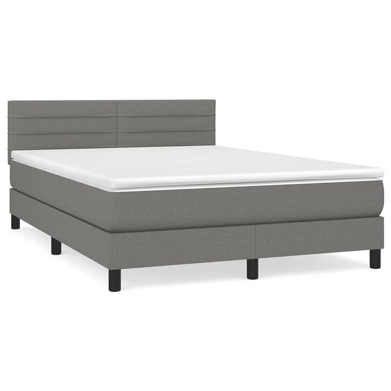 Foto van The living store boxspringbed - donkergrijs - 193x144x78/88 cm - pocketvering matras - middelharde ondersteuning -