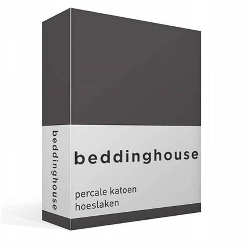 Foto van Beddinghouse percale katoen hoeslaken - 100% percale katoen - lits-jumeaux (160x200 cm) - anthracite