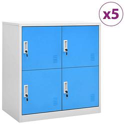 Foto van Vidaxl lockerkasten 5 st 90x45x92,5 cm staal lichtgrijs en blauw