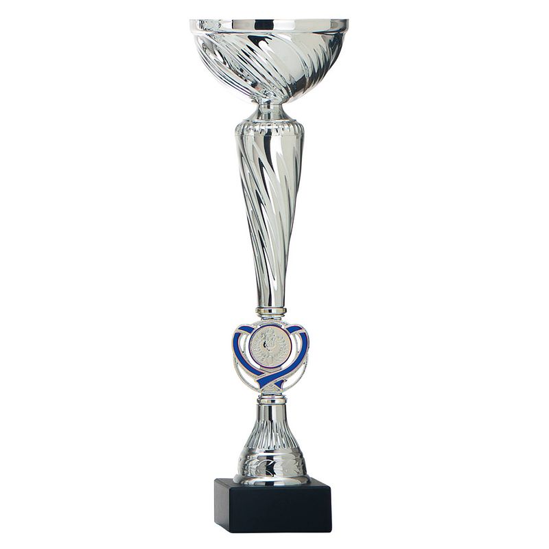 Foto van Luxe trofee/prijs beker met blauw accent - zilver - metaal - 32 x 10 cm - fopartikelen