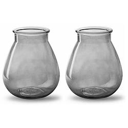 Foto van 2x stuks bloemenvazen druppel vorm type - smoke grijs/transparant glas - h17 x d14 cm - vazen