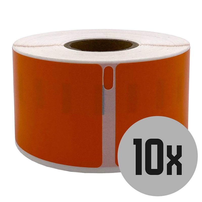 Foto van Dula dymo compatible labels - oranje - 99012 - s0722400 - adresetiketten - 10 rollen - 36 x 89 mm - 260 labels per rol