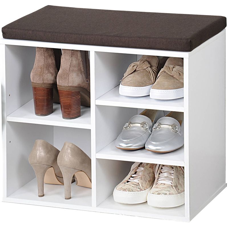 Foto van Witte schoenenkast/schoenenrek bankje 29 x 48 x 51 cm met zitkussen - schoenenrekken