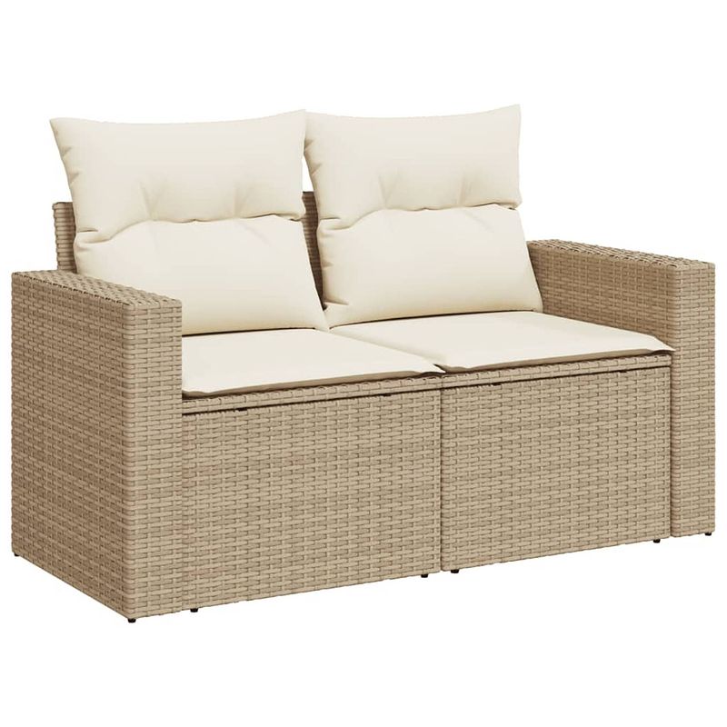 Foto van Vidaxl tuinbank 2-zits met kussens poly rattan beige