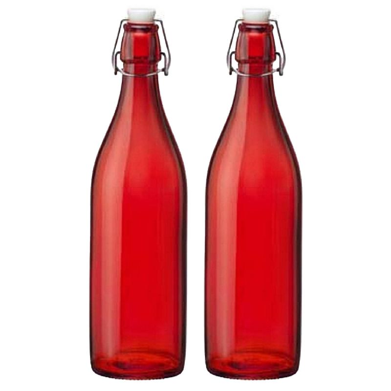 Foto van Cuisine elegance set van 2x stuks weckflessen rood beugeldop glas van 1 liter - weckpotten