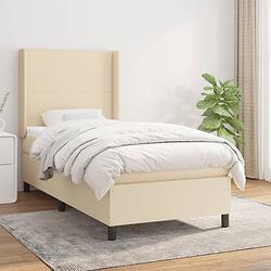 Foto van The living store boxspringbed - crème - 203 x 93 x 118/128 cm - stof - pocketvering