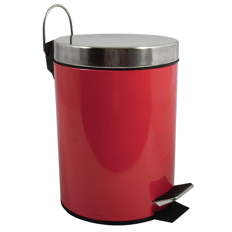 Foto van Msv prullenbak/pedaalemmer - metaal - rood - 3 liter - 17 x 25 cm - badkamer/toilet - pedaalemmers