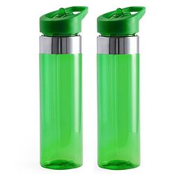 Foto van 2x groene drinkfles/waterfles rvs 650 ml - drinkflessen