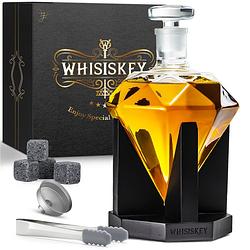 Foto van Whisiskey whiskey karaf - diamant- luxe whisky karaf set - 0,9 l - decanteer karaf - whiskey set - incl. accessoires