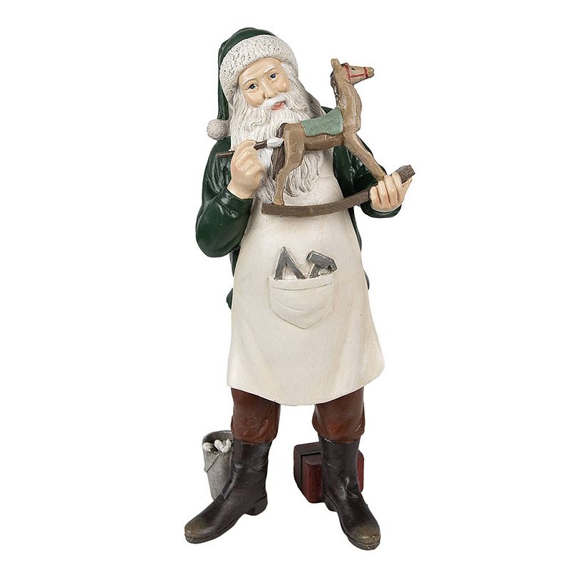 Foto van Haes deco - kerstman deco figuur 13x10x31 cm - groen - kerst figuur, kerstdecoratie