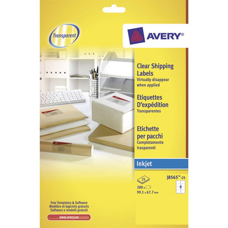 Foto van Adresetiket avery 99,1x67,7mm transparant 25 vel 8 etiketten per vel