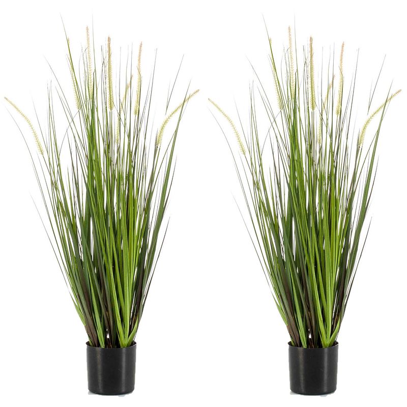 Foto van Set van 2x stuks kunstplanten groen gras sprieten 90 cm. - kunstplanten