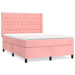 Foto van The living store boxspringbed - the living store - bed - 193 x 147 x 118/128 cm - fluweel - roze - pocketvering matras