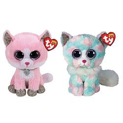 Foto van Ty - knuffel - beanie buddy - fiona pink cat & opal cat