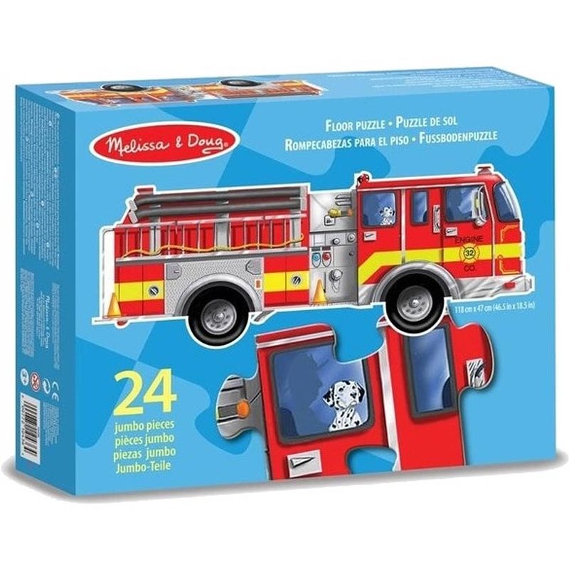 Foto van Melissa & doug vloerpuzzel brandweerwagen 24 stukjes rood