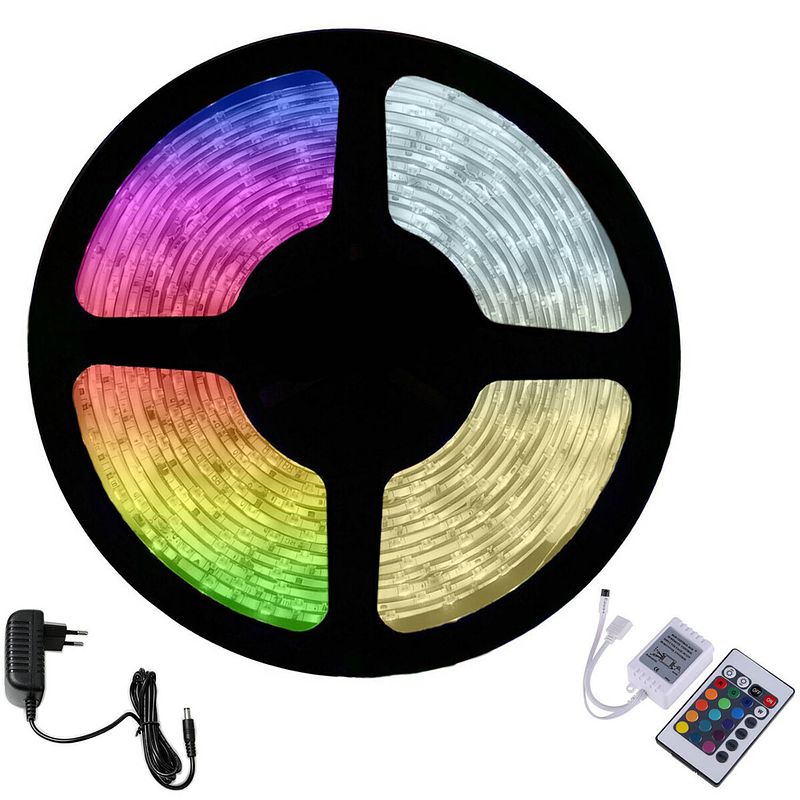 Foto van Led strip set rgb - 5 meter - 12v - waterdicht ip65 - afstandsbediening