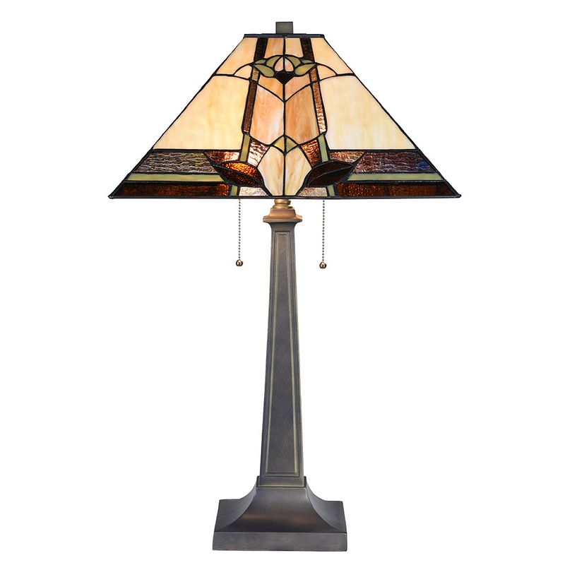 Foto van Lumilamp tiffany tafellamp 80 cm beige glas tiffany bureaulamp beige tiffany bureaulamp