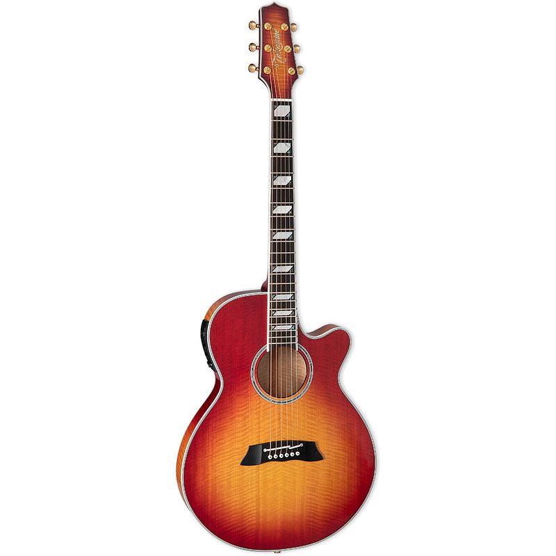 Foto van Takamine thinline series tsp178ac fcb gloss faded cherry sunburst elektrisch-akoestische westerngitaar met semi-hard koffer