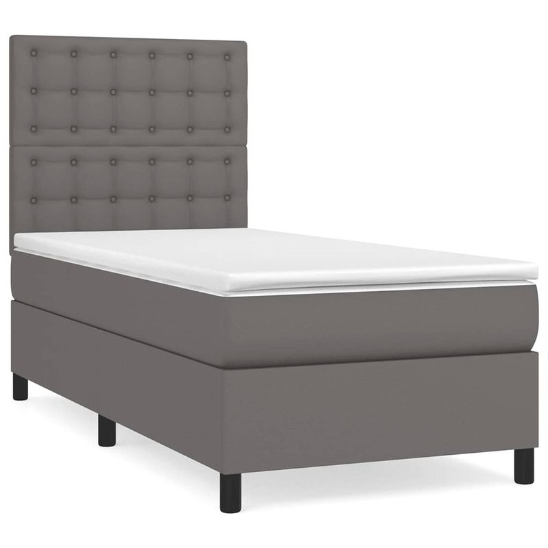 Foto van The living store bed - boxspring - grijs - 203x83x118/128 cm - duurzaam kunstleer