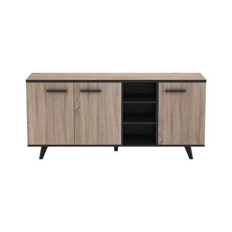 Foto van Wayne buffet salontafel tv-kastset - melamine - scandinavische stijl - geborsteld eiken en zwart- l50 x b 30x h 170