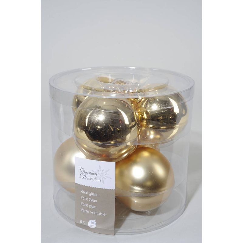 Foto van 4 stuks 6 kerstballen licht goud glans-mat 80 mm